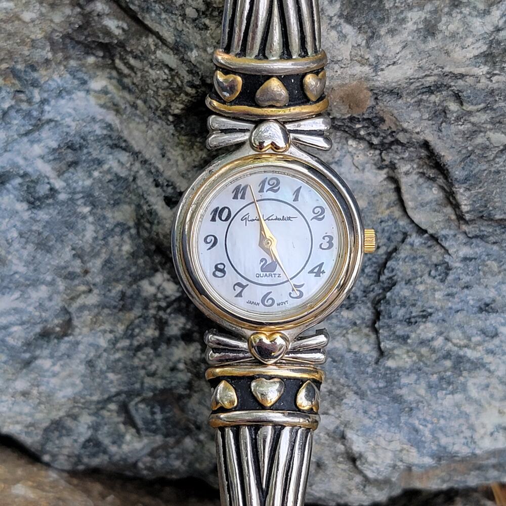Vintage Watches Gloria Vanderbilt Heart Watch Two Tone Silver Gold Quartz